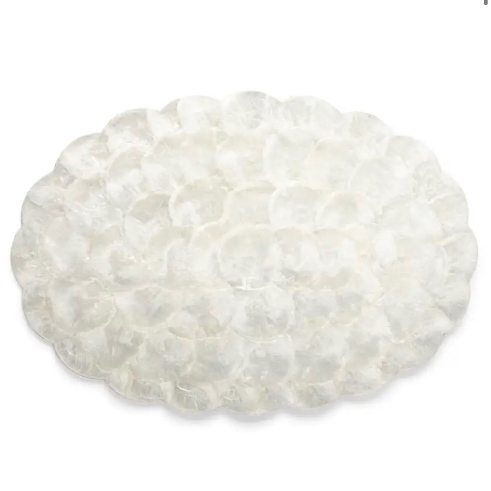 19x13 capiz shell placemats with scalloped edge and cork backing